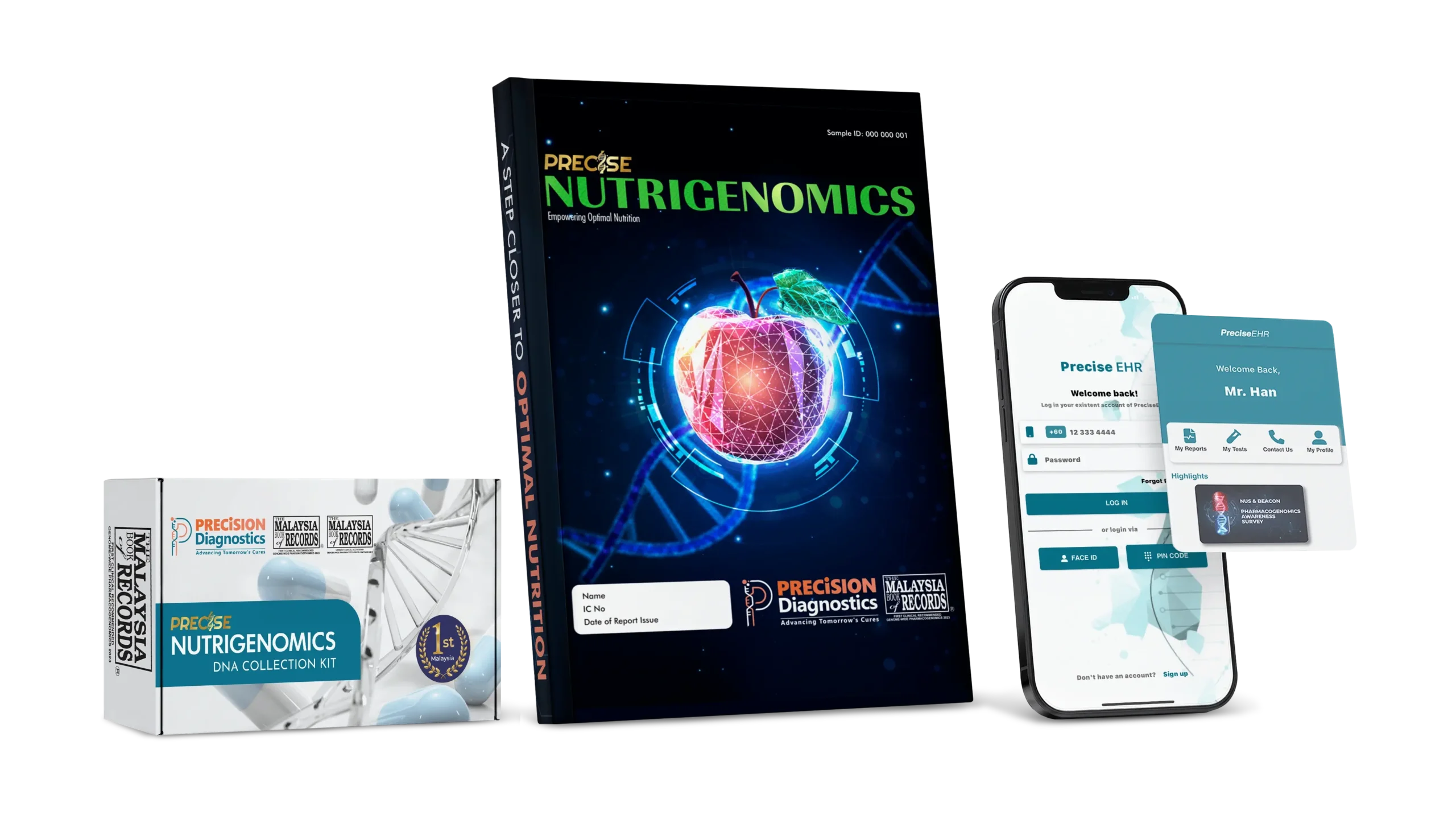 PRECISE Nutrigenomics DNA test kit, personalised nutrigenomics report and PreciseEHR digital health platform