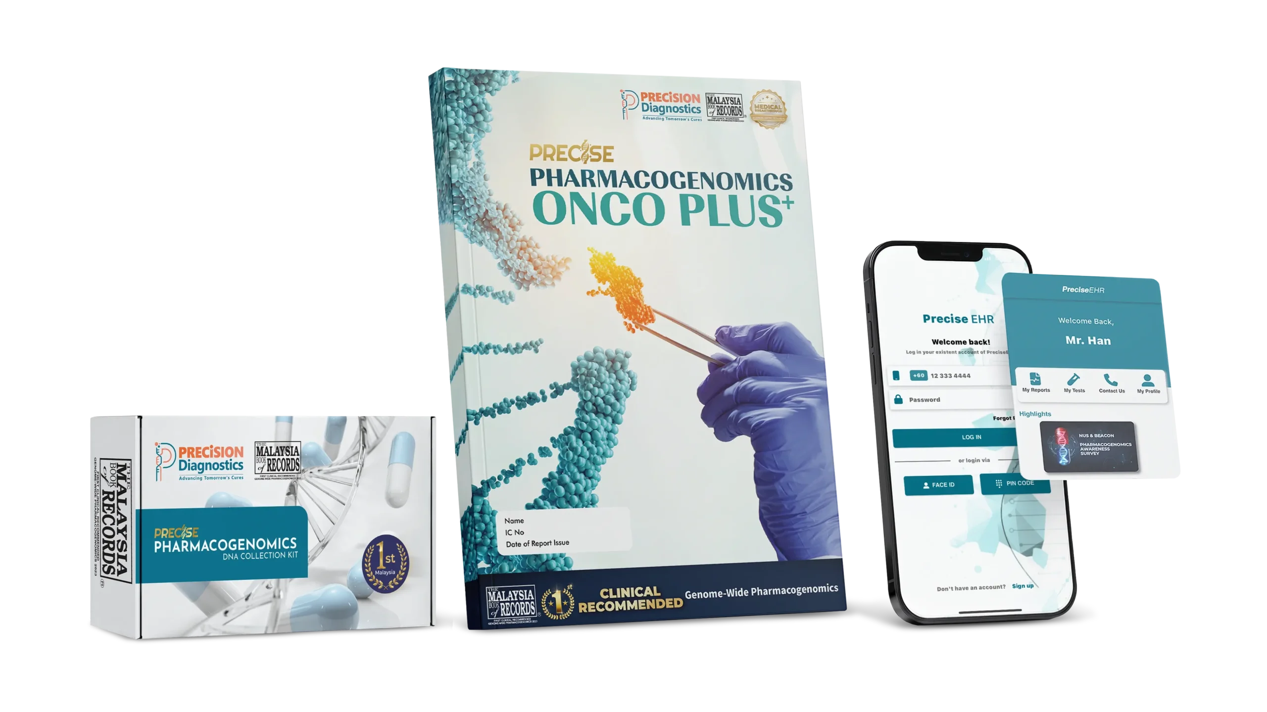 PRECISE Onco Plus DNA test kit, personalised nutrigenomics report and PreciseEHR digital health platform