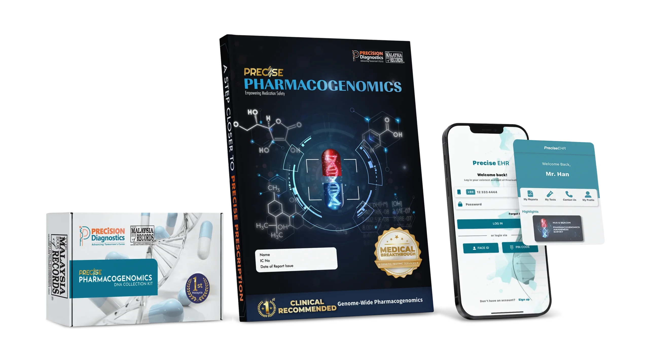 PRECISE Pharmacogenomics DNA test kit, personalised nutrigenomics report and PreciseEHR digital health platform