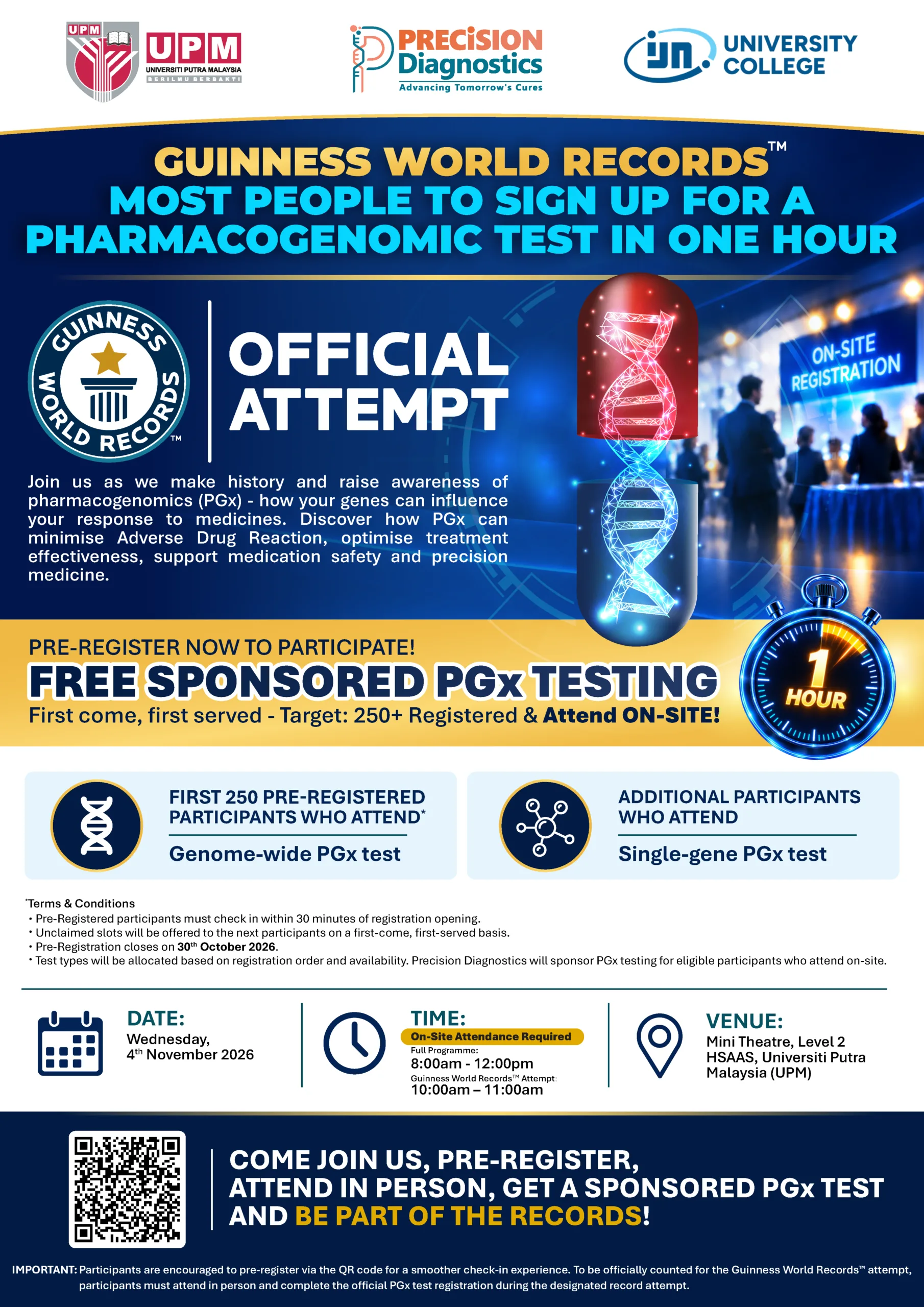 4 November 2026: Most People to Sign Up for a Pharmacogenomic Test in One Hour event poster